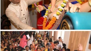 मैक कॉलेज में ढोल के साथ गणेश जी का स्वागत