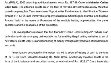 महादेव सट्टा मामला – 387.99 करोड़ की संपत्ति कुर्क महादेव सट्टा मामला – 387.99 करोड़ की संपत्ति कुर्क