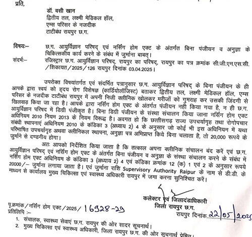 टाटीबंध में चल रहे अवैध क्लिनिक पर कार्रवाई, 20 हजार का जुर्माना टाटीबंध में चल रहे अवैध क्लिनिक पर कार्रवाई, 20 हजार का जुर्माना