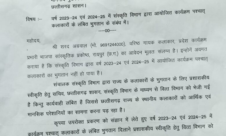 संस्कृति विभाग में पूर्व लंबित भुगतान के लिए कलाकारों के लिए आगे आए सांसद बृजमोहन अग्रवाल संस्कृति विभाग में पूर्व लंबित भुगतान के लिए कलाकारों के लिए आगे आए सांसद बृजमोहन अग्रवाल