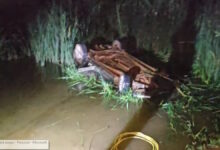 कार पानी भरे गड्ढे में गिरी, एक की मौत दूसरा गंभीर
