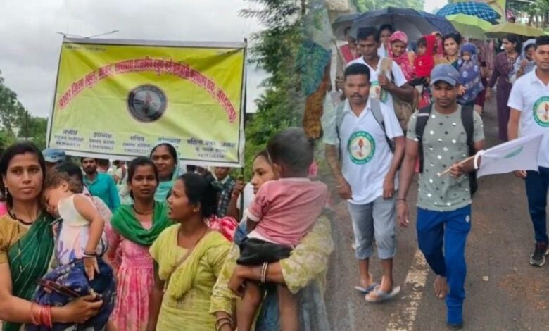 नियमितीकरण की मांग, बच्चो को गोद में उठाये 3 सौ किमी की पदयात्रा, पढ़े पूरी खबर नियमितीकरण की मांग, बच्चो को गोद में उठाये 3 सौ किमी की पदयात्रा, पढ़े पूरी खबर