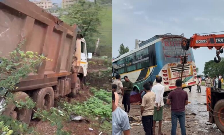 बस ने हाइवा को पीछे से मारी ठोकर, तीन की मौत बस ने हाइवा को पीछे से मारी ठोकर, तीन की मौत