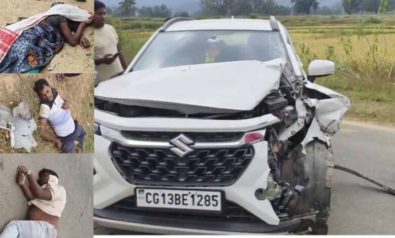 कार ने बाइक और पैदल चल रही महिला को ठोका, तीन की मौत