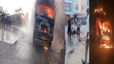 मध्यप्रदेश में ट्रक-बाइक आगजनी, कोई हानि नहीं