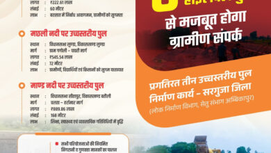 सेतु संभाग अम्बिकापुर द्वारा तीन उच्चस्तरीय पुलों का निर्माण कार्य जारी सेतु संभाग अम्बिकापुर द्वारा तीन उच्चस्तरीय पुलों का निर्माण कार्य जारी