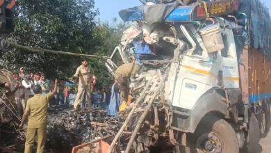 ट्रक आमने-सामने, चालक व क्लीनर की मौत ट्रक आमने-सामने, चालक व क्लीनर की मौत