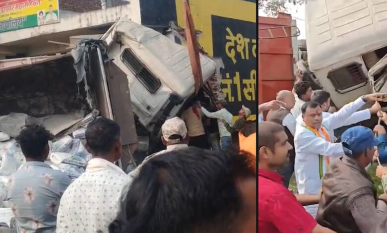 कवर्धा में ट्रक अनियंत्रित कार्यालय में घुसा—चालक बाल-बाल बचा