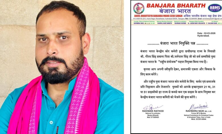 गौरव सिंह बने अखिल भारतीय बंजारा समाज युवा प्रकोष्ठ के राष्ट्रीय संयोजक