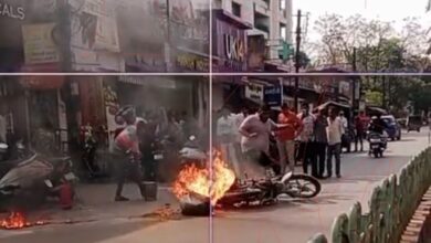 ब्रेकिंग : कटोरा तालाब में बाइक में लगी आग