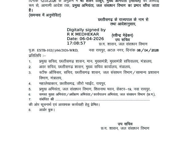 शंकर मुख्य अभियंता से बने प्रमुख अभियंता, विवादित अधिकारी उइके को नहीं मिली संविदा