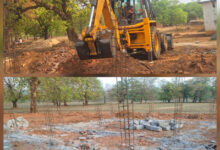 घटिया निर्माणाधीन स्कूल भवन की नीव को तोड़ा गया जेसीबी से