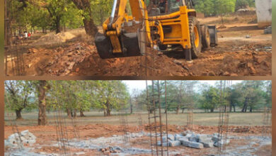 घटिया निर्माणाधीन स्कूल भवन की नीव को तोड़ा गया जेसीबी से