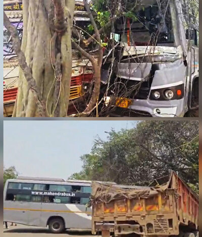 यात्री बस व ट्रक के बीच आमने-सामने की हुई भिड़ंत, बस के 12 यात्री घायल यात्री बस व ट्रक के बीच आमने-सामने की हुई भिड़ंत, बस के 12 यात्री घायल