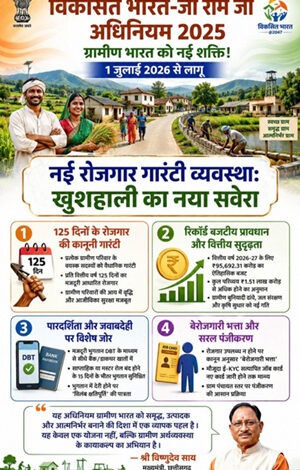 1 जुलाई 2026 से लागू होगी नई रोजगार गारंटी व्यवस्था, अब 100 के बजाय मिलेंगे 125 दिन का काम