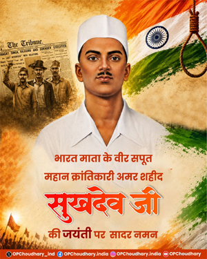 अमर शहीद सुखदेव की जयंती पर वित्त मंत्री चौधरी ने अर्पित की भावभीनी श्रद्धांजलि