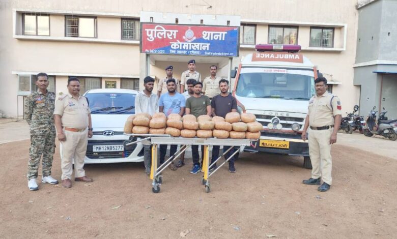 एम्बुलेंस से 50 लाख का गांजा जब्त, 5 तस्कर गिरफ्तार