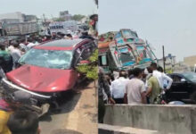 भांठागांव फ्लाईओवर पर ट्रक और कार में जोरदार टक्कर, कोई हताहत नहीं