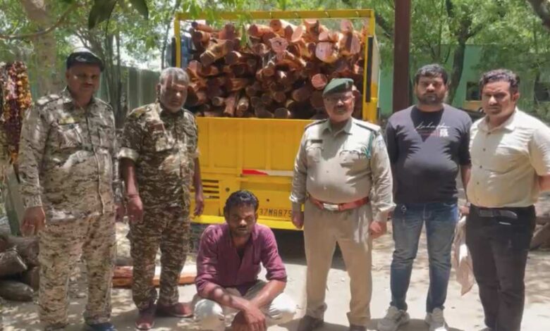 खैर लकड़ी से भरा लोडिंग वाहन पकड़ा, वन विभाग की कार्रवाई से लकड़ी तस्करों में हड़कंप