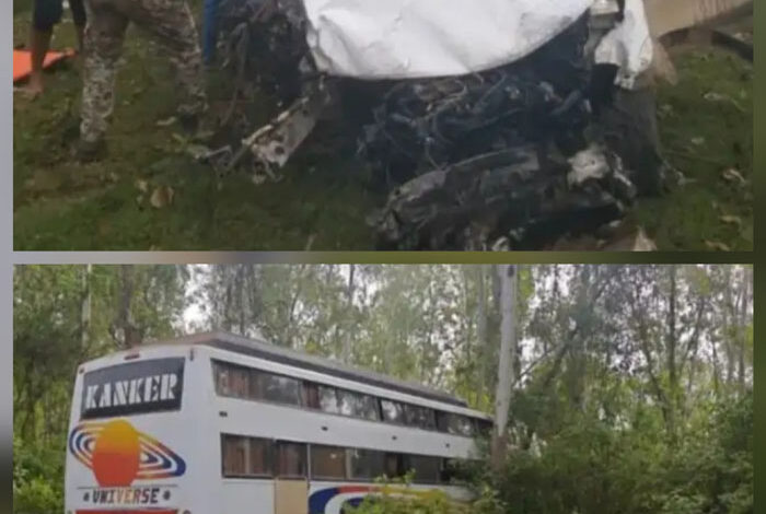 कोंडागांव में बस ने कार को मारी टक्कर, कार चालक की हुई मौत, दो घायल कोंडागांव में बस ने कार को मारी टक्कर, कार चालक की हुई मौत, दो घायल