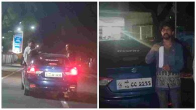 चलती कार से स्टंट कर रहे युवक पर ट्रैफिक पुलिस की कार्रवाई
