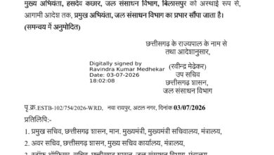 जितेंद्र कुमार नेताम प्रभारी ईएनसी जल संसाधन नियुक्त, देखे आदेश