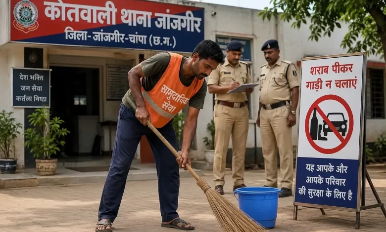 शराब पीकर गाड़ी चलाने वालों के लिए बूरी खबर, कोर्ट ने सुनाया अनोखी सजा, 30 दिन तक तीन घंटे थाना जांजगीर में करनी होगी साफ-सफाई