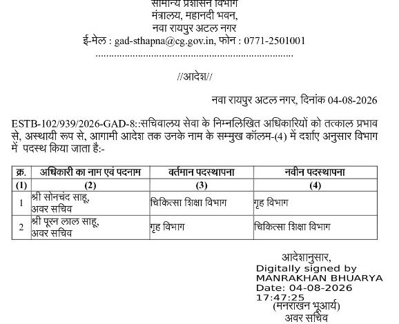 दो अवर सचिव के विभाग में हुआ अदला-बदली